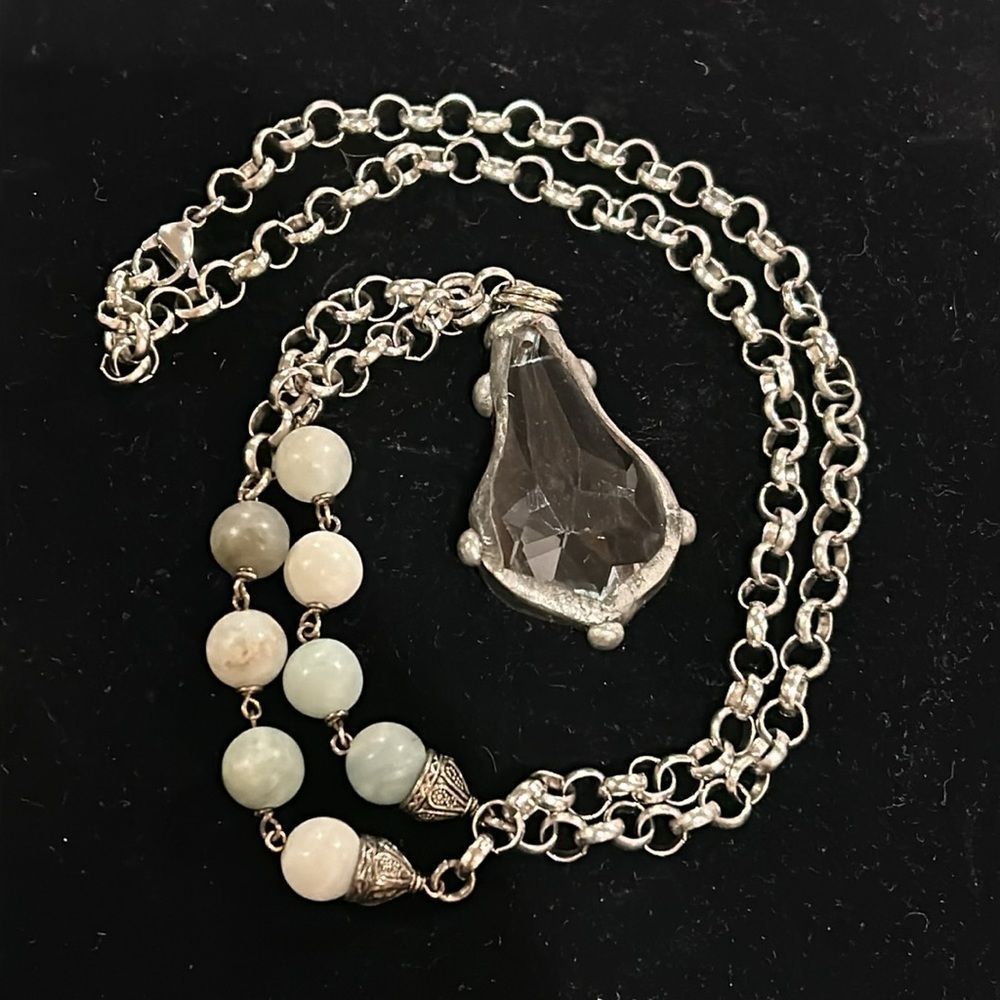 Jamie Dietrich Faceted Chandelier Crystal Teardrop Pendant Silver Necklace